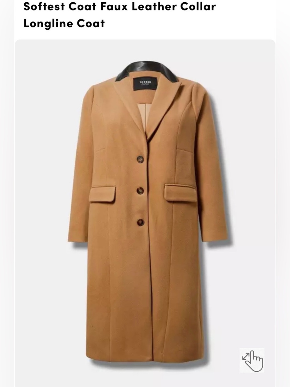 Torrid Tan Longline Coat with Faux Leather Collar - Picture 7 of 8